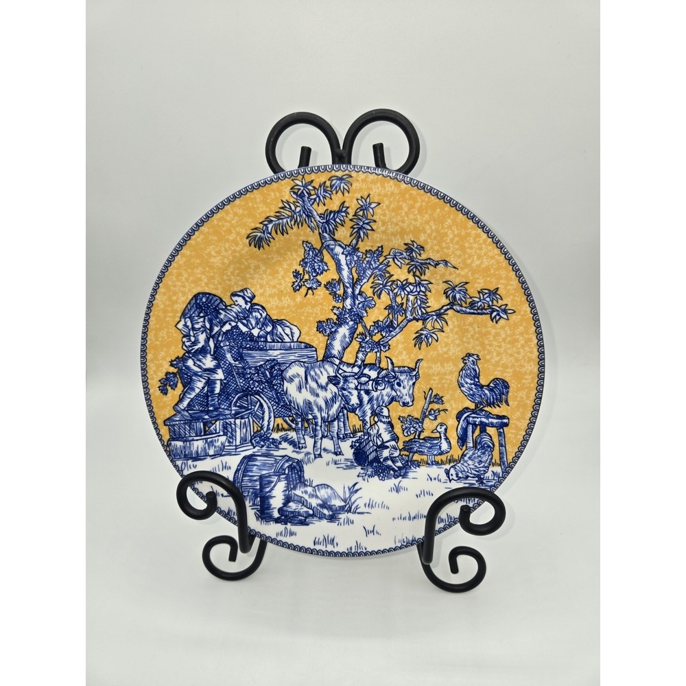 Decorative Blue & White Farm Scene‎ Plate 8" Chinoiserie Style Wall Decor